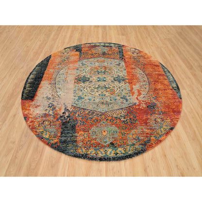 Transitional Wool Hand Knotted Rug Orange No Border 8.1X8.1 -O065919