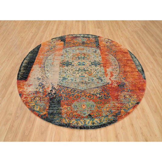 Transitional Wool Hand Knotted Rug Orange No Border 8.1X8.1 -O065919