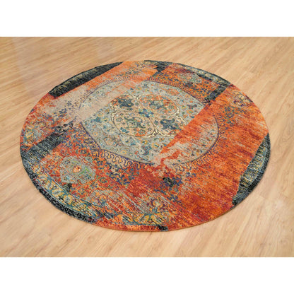 Transitional Wool Hand Knotted Rug Orange No Border 8.1X8.1 -O065919