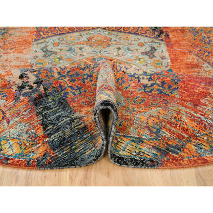 Transitional Wool Hand Knotted Rug Orange No Border 8.1X8.1 -O065919