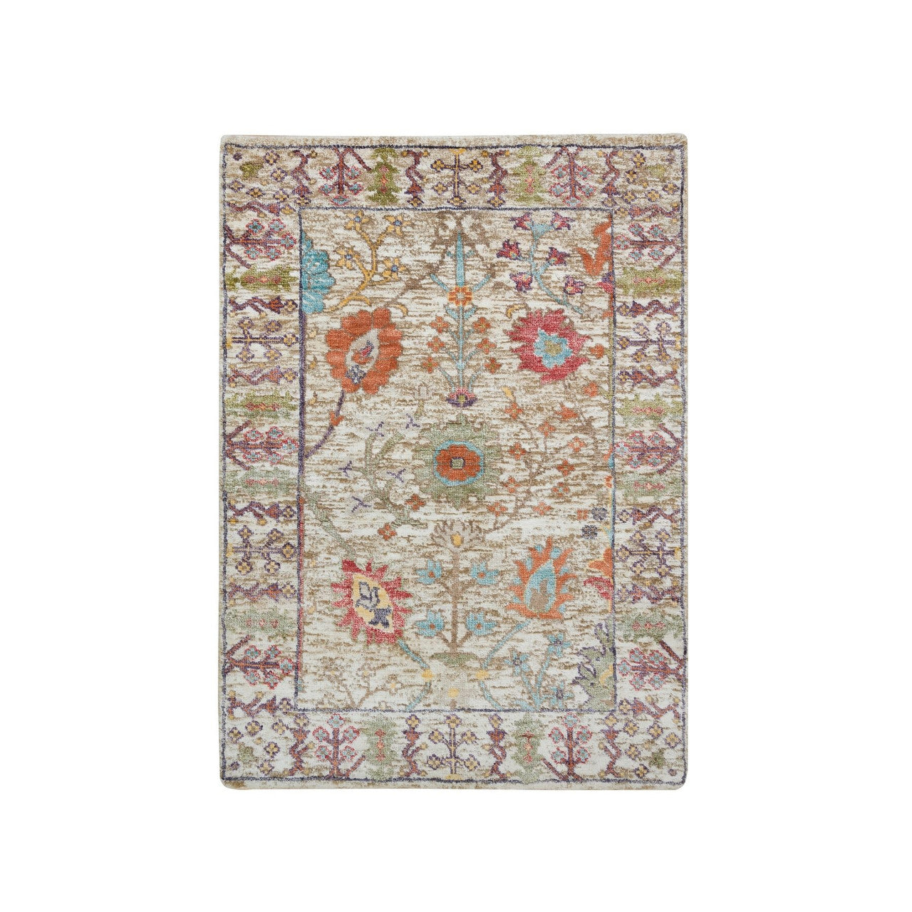 Brown 2'2" x 3'1" and Taupe Hand knotted Wool/Silk Rug - Sku: O065923