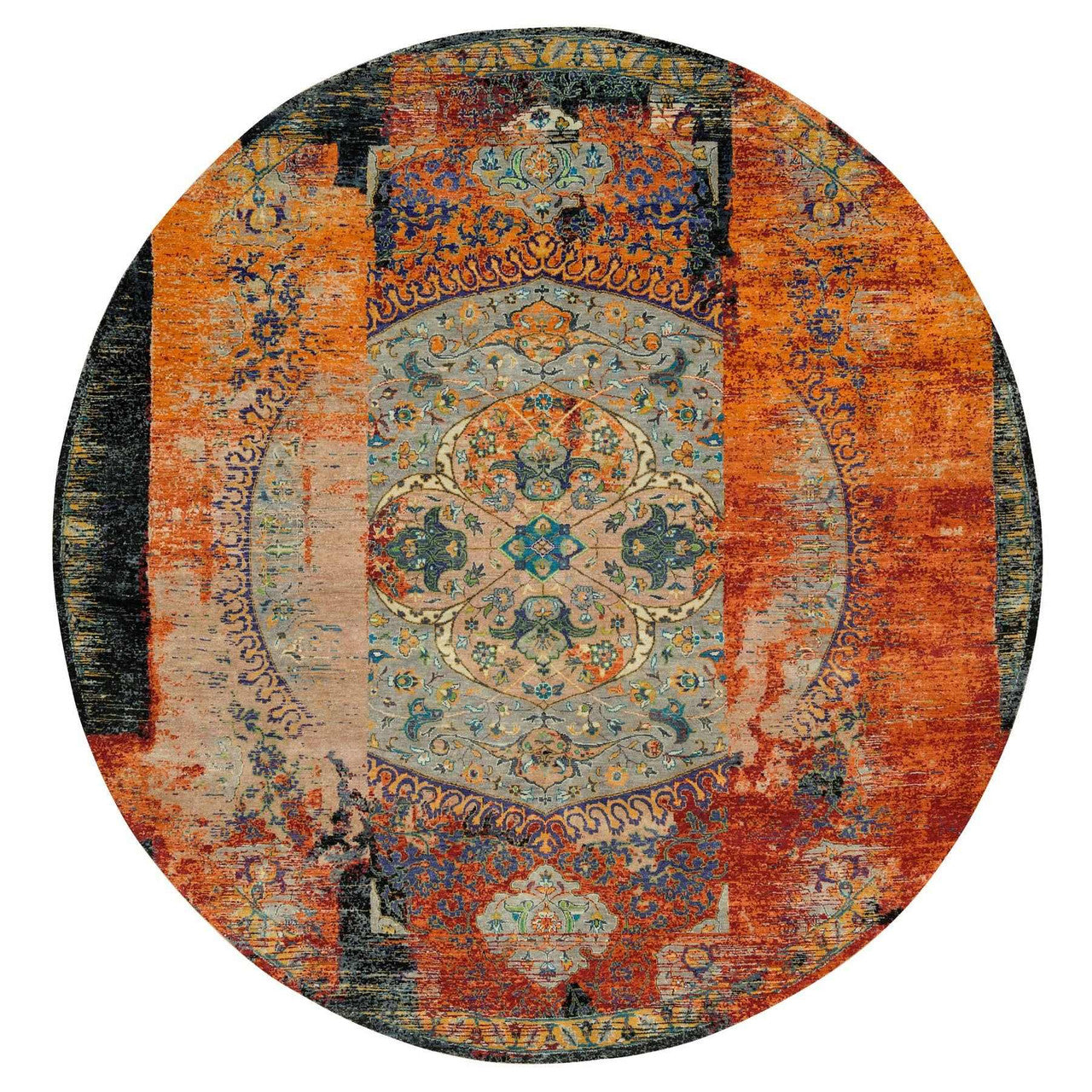 Transitional Wool Hand Knotted Rug Orange No Border 10.0X10.0 -O065924