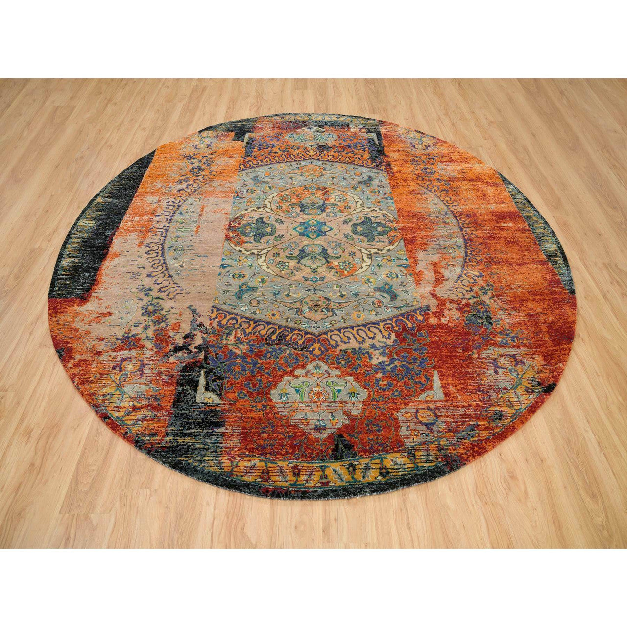 Transitional Wool Hand Knotted Rug Orange No Border 10.0X10.0 -O065924