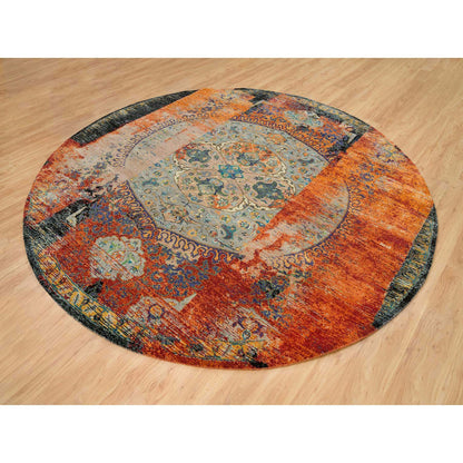 Transitional Wool Hand Knotted Rug Orange No Border 10.0X10.0 -O065924
