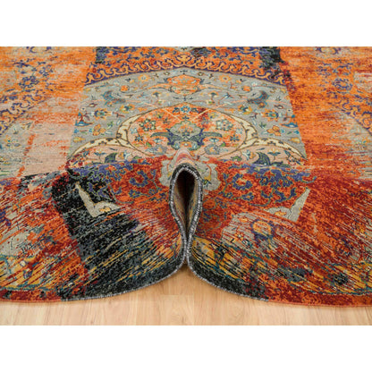 Transitional Wool Hand Knotted Rug Orange No Border 10.0X10.0 -O065924