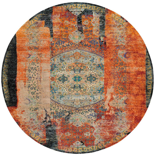 Transitional Wool Hand Knotted Rug Orange No Border 14.0X14.0 -O065925