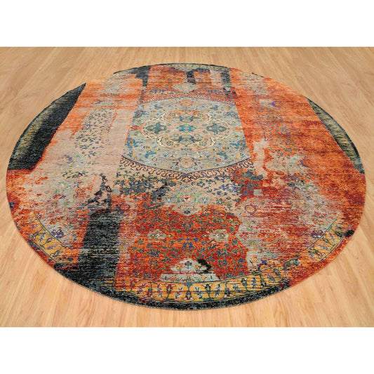 Transitional Wool Hand Knotted Rug Orange No Border 14.0X14.0 -O065925