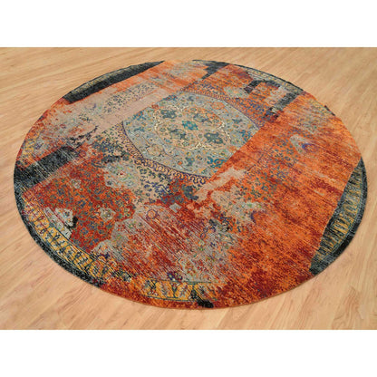 Transitional Wool Hand Knotted Rug Orange No Border 14.0X14.0 -O065925