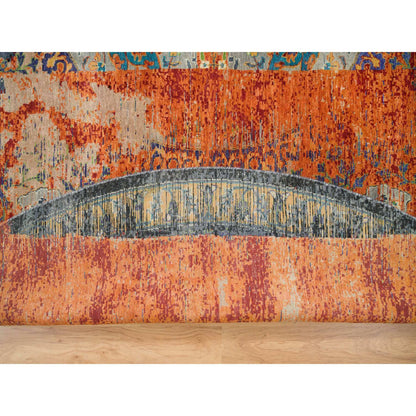 Transitional Wool Hand Knotted Rug Orange No Border 14.0X14.0 -O065925