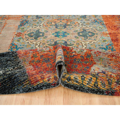 Transitional Wool Hand Knotted Rug Orange No Border 14.0X14.0 -O065925
