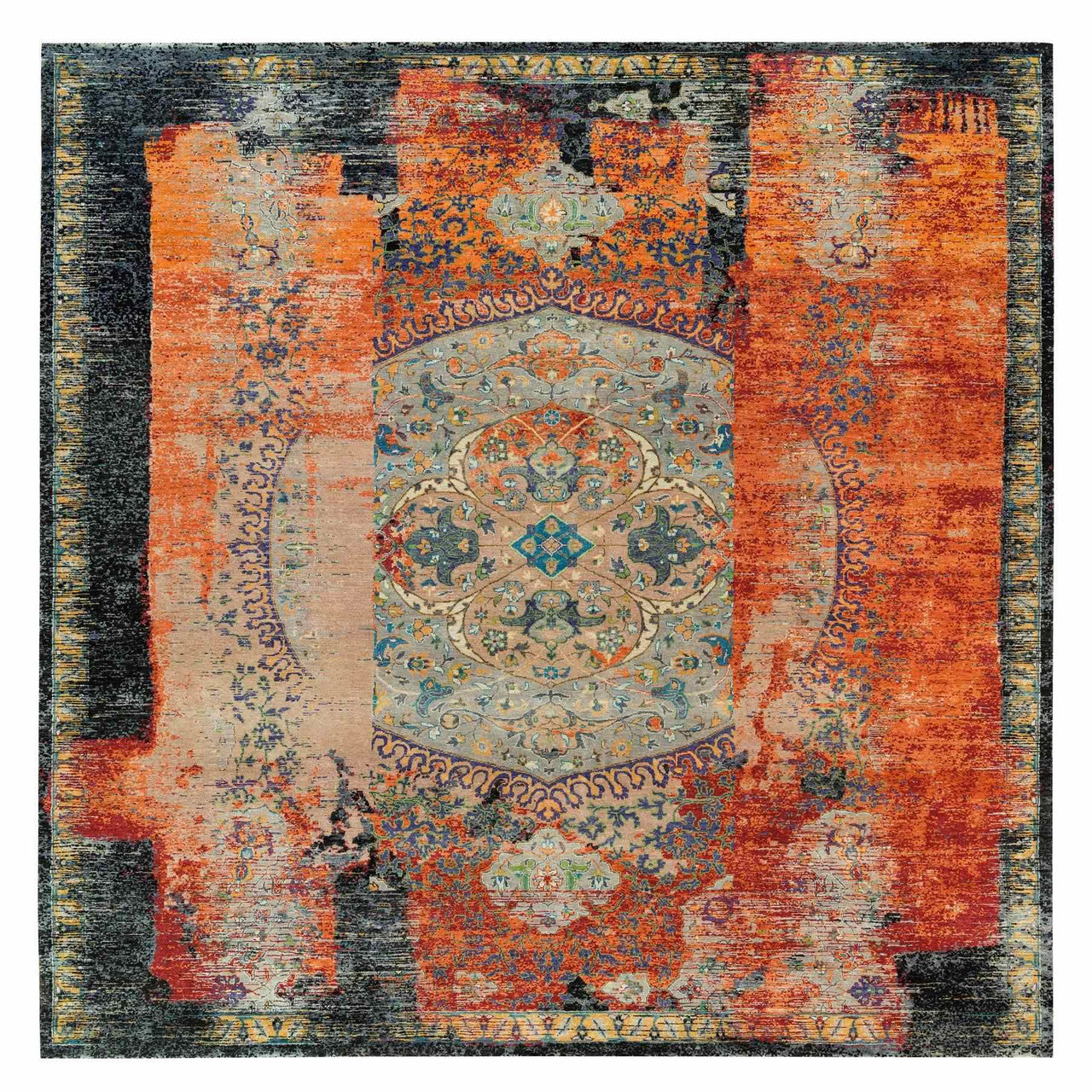 Transitional Wool Hand Knotted Rug Orange No Border 12.1X12.1 -O065926