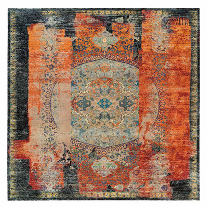 Transitional Wool Hand Knotted Rug Orange No Border 12.1X12.1 -O065926