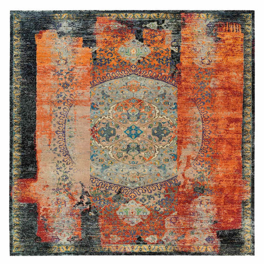Transitional Wool Hand Knotted Rug Orange No Border 12.1X12.1 -O065926