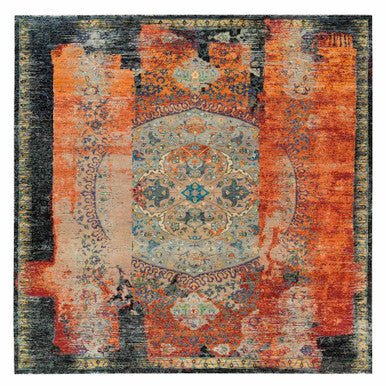 Transitional Wool Hand Knotted Rug Orange No Border 12.1X12.1 -O065926