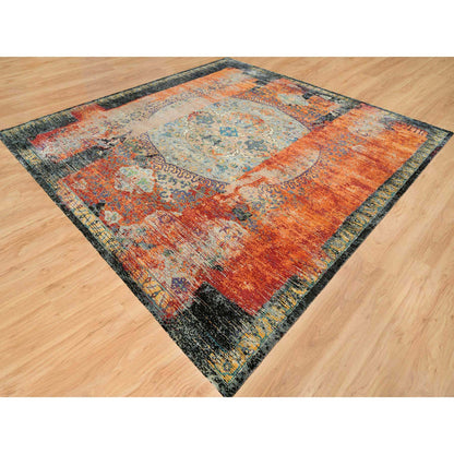 Transitional Wool Hand Knotted Rug Orange No Border 12.1X12.1 -O065926