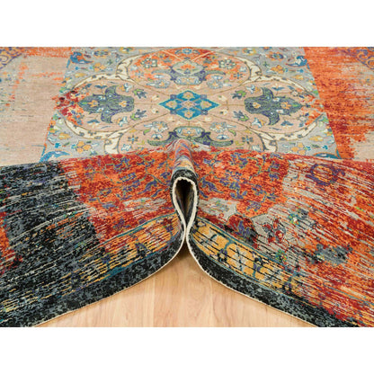 Transitional Wool Hand Knotted Rug Orange No Border 12.1X12.1 -O065926
