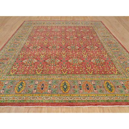 Oushak And Peshawar Wool Hand Knotted Rug Red Artichoke Green 14.0X14.0 -O065928