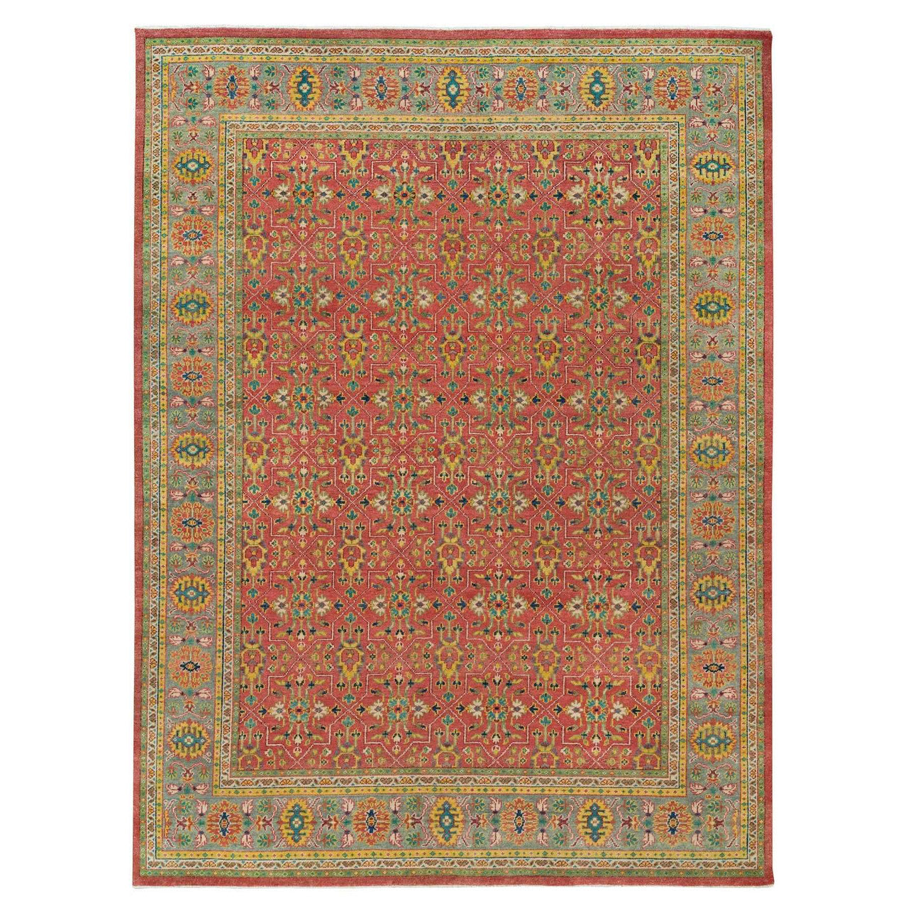 Red 14x17 Oushak And Peshawar Artichoke Hand knotted Wool Rug - Sku: O065930