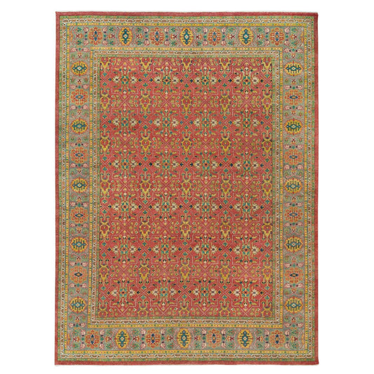 Oushak And Peshawar Wool Hand Knotted Rug Red Artichoke Green 14.0X16.5 -O065930