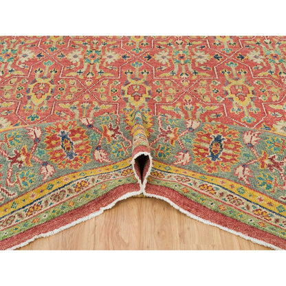 Oushak And Peshawar Wool Hand Knotted Rug Red Artichoke Green 14.0X16.5 -O065930