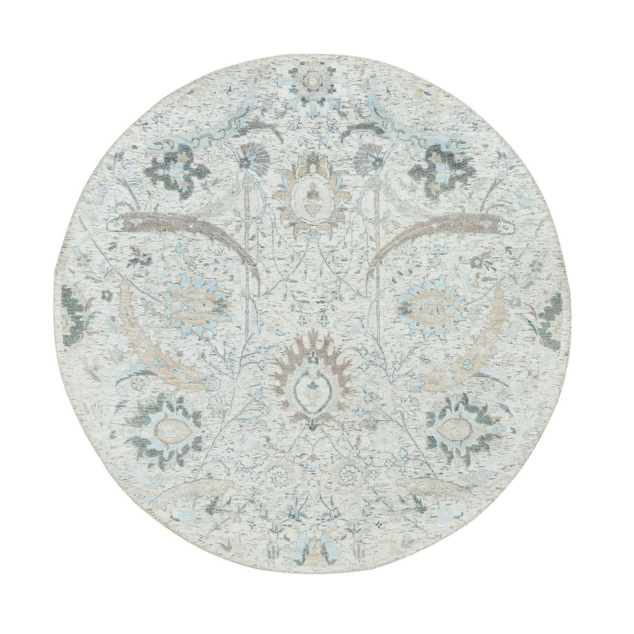 Ivory 5'0" x 5'0" Transitional Hand knotted Wool/Silk Rug - Sku: O065934