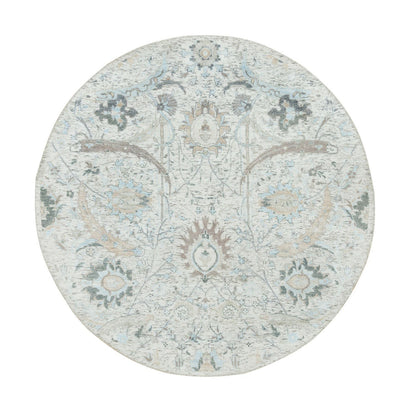 Transitional Wool & Silk Hand Knotted Rug Ivory No Border 5.0X5.0 -O065934
