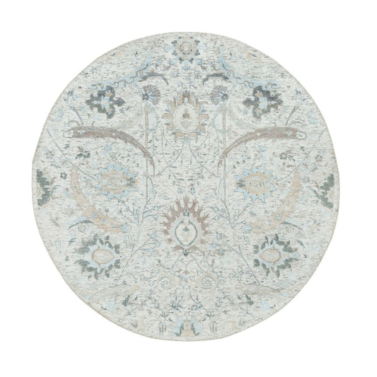 Transitional Wool & Silk Hand Knotted Rug Ivory No Border 5.0X5.0 -O065934
