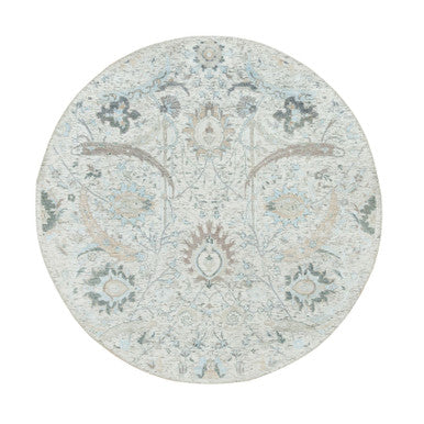 Transitional Wool & Silk Hand Knotted Rug Ivory No Border 5.0X5.0 -O065934