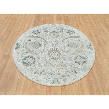 Transitional Wool & Silk Hand Knotted Rug Ivory No Border 5.0X5.0 -O065934