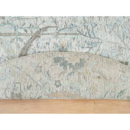 Transitional Wool & Silk Hand Knotted Rug Ivory No Border 5.0X5.0 -O065934