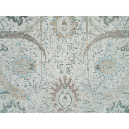 Transitional Wool & Silk Hand Knotted Rug Ivory No Border 5.0X5.0 -O065934