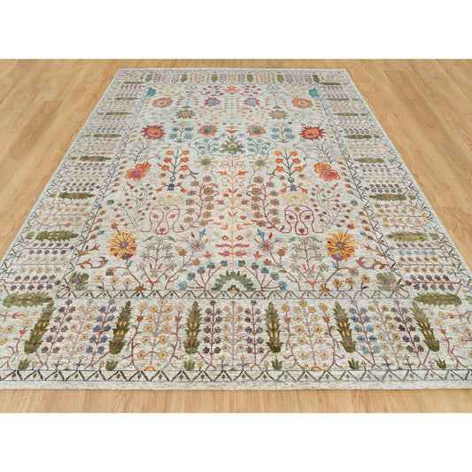 Wool and Silk Wool & Silk Hand Knotted Rug Brown Taupe 12.1X15.4 -O065936