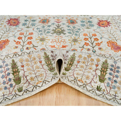 Wool and Silk Wool & Silk Hand Knotted Rug Brown Taupe 12.1X15.4 -O065936