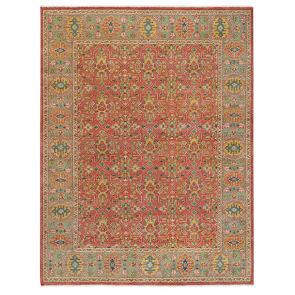 Oushak And Peshawar Wool Hand Knotted Rug Red Artichoke Green 9.0X11.9 -O065937