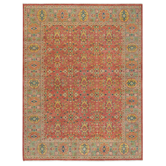 Oushak And Peshawar Wool Hand Knotted Rug Red Artichoke Green 9.0X11.9 -O065937