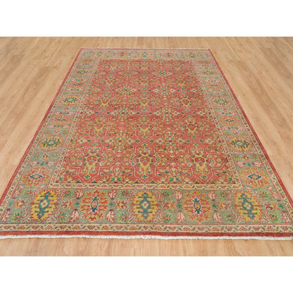 Oushak And Peshawar Wool Hand Knotted Rug Red Artichoke Green 9.0X11.9 -O065937
