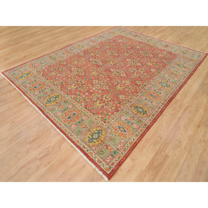 Oushak And Peshawar Wool Hand Knotted Rug Red Artichoke Green 9.0X11.9 -O065937