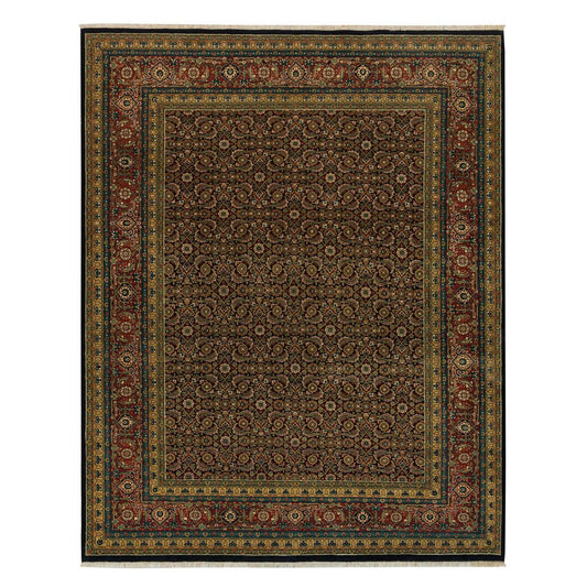 Fine Oriental Wool Hand Knotted Rug Black Red 8.1X10.1 -O065938