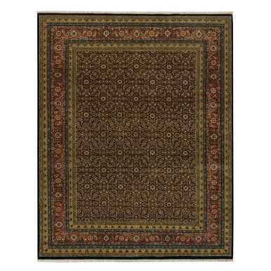 Fine Oriental Wool Hand Knotted Rug Black Red 8.1X10.1 -O065938