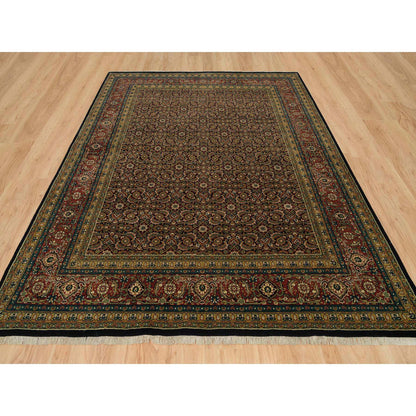 Fine Oriental Wool Hand Knotted Rug Black Red 8.1X10.1 -O065938