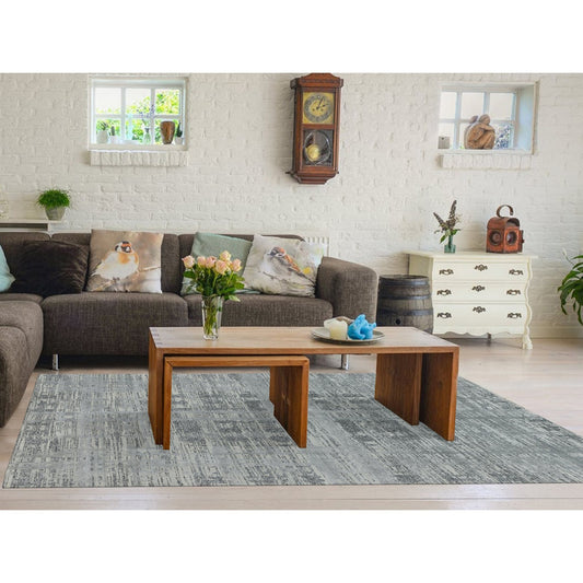 Modern and Contemporary Wool Hand Knotted Rug Grey No Border 8.0X10.0 -O065945