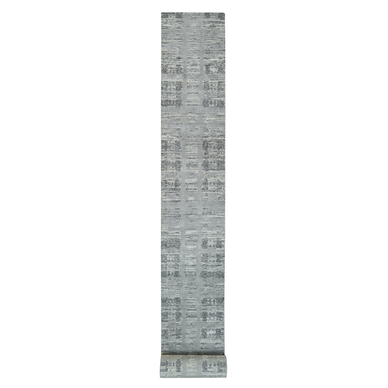 Gray 2'7" x 25'6" Modern and Contemporary Hand knotted Wool Rug - Sku: O065956