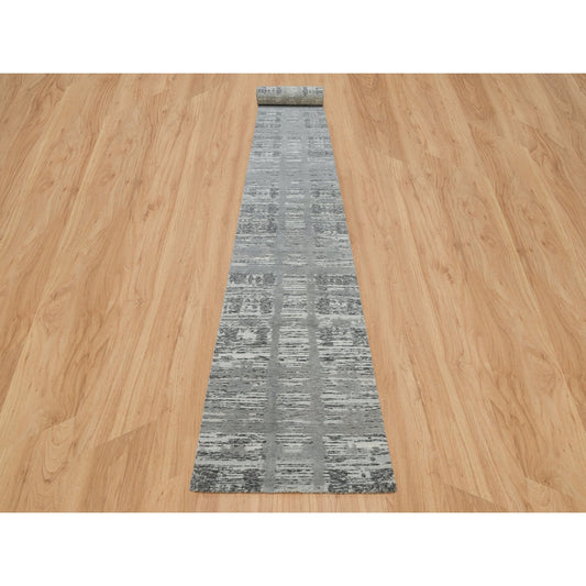 Modern and Contemporary Wool Hand Knotted Rug Grey No Border 2.7X25.6 -O065956