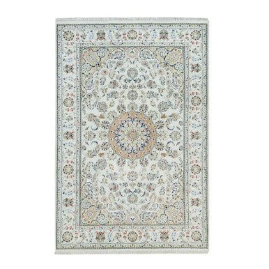 Fine Oriental Wool Hand Knotted Rug Ivory Ivory 6.1X9.1 -O065967