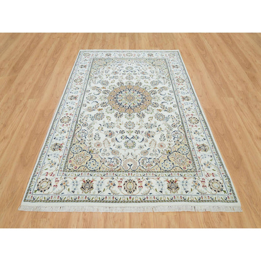 Fine Oriental Wool Hand Knotted Rug Ivory Ivory 6.1X9.1 -O065967