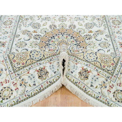 Fine Oriental Wool Hand Knotted Rug Ivory Ivory 6.1X9.1 -O065967