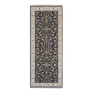 Fine Oriental Wool Hand Knotted Rug Blue Ivory 3.10X9.7 -O065971