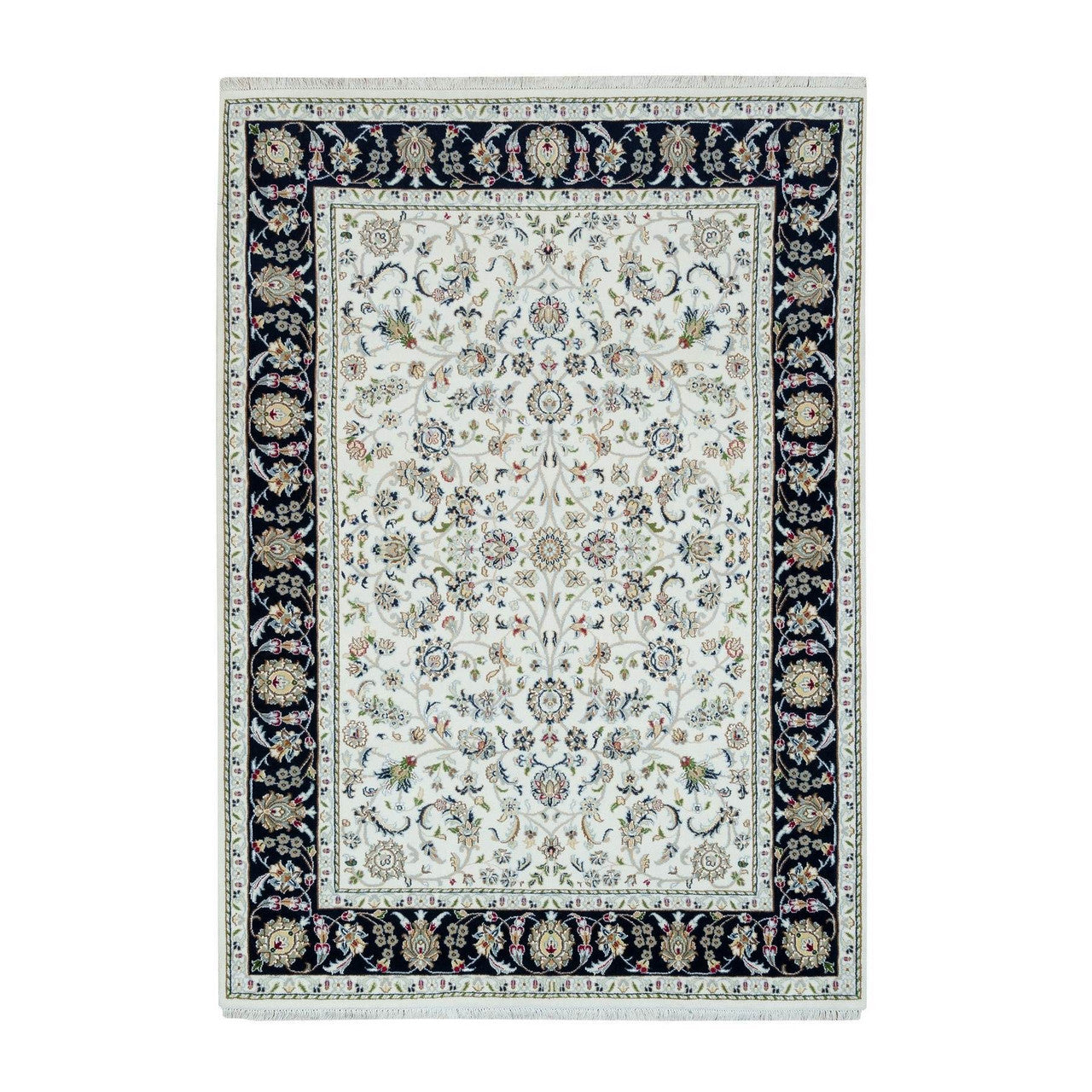 Fine Oriental Wool Hand Knotted Rug Ivory Blue 5.0X7.0 -O065972