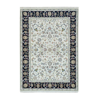 Fine Oriental Wool Hand Knotted Rug Ivory Blue 5.0X7.0 -O065972