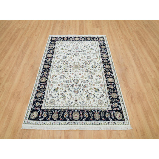 Fine Oriental Wool Hand Knotted Rug Ivory Blue 5.0X7.0 -O065972